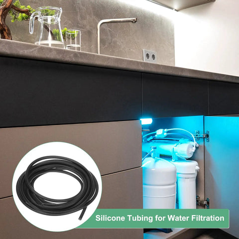 Silicone Tubing 3/32 Inch ID By 5/32 Inch OD High Temp Water And Air Hose under sink for filtration, black, 11 feet