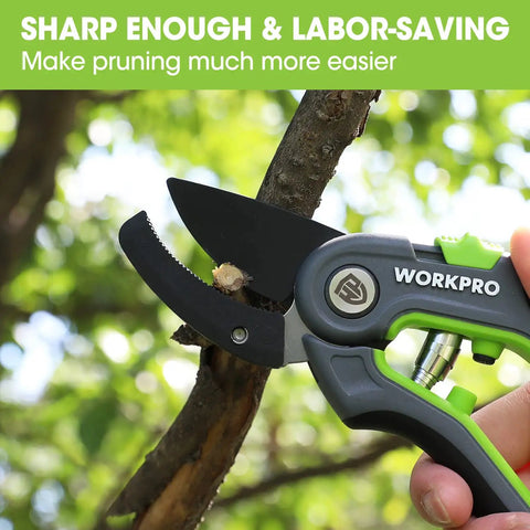 Anvil Pruning Shears 8-Inch Heavy Duty Gardening Hand Pruner With SK5 Steel Sharp Blades cutting a branch