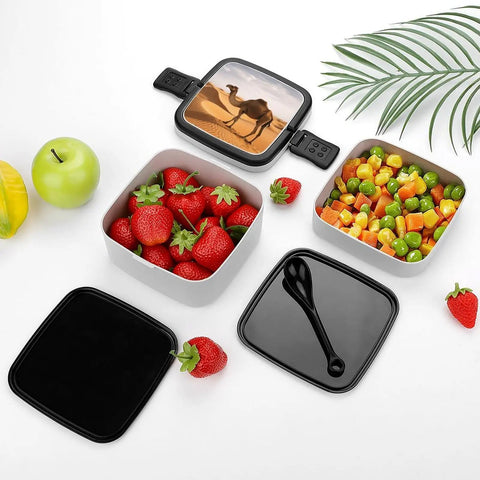 Desert Sand Camel Double Layer Bento Box With Spoon Portable Insulated Lunch Container for work travel and camping