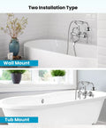 Vintage Style Dope Bathtub Filler Wall Mount Clawfoot Faucet With Handheld Shower Kit, dual installation types on white clawfoot tub