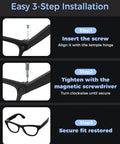 Easy 3-step installation guide for Clean Fit Eyeglass Screwdriver And Precision Screw Kit For Ray Ban Meta And Oakley Meta Gen 1 2.