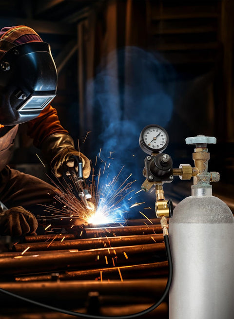 HVAC Nitrogen Purge Tool And Regulator Kit for Air Conditioning Maintenance in use with welding in industrial setting