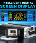 2000 Watt Pure Sine Wave Inverter For 24V DC To 110V AC Power Up Anywhere With 4000W Peak, LCD screen and outlets shown