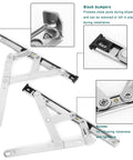 Image showing 4 Pack 10 Inch Casement Window Hinges And Concealed Friction Stays In Stainless Steel, highlighting screws and bumpers.
