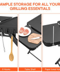 Portable Foldable Grill Table With Wheels And Side Shelf 51 Inch Large Space BBQ Stand For Woodfire OG Series Grills with hooks, shelf and paper towel holder