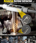36 Piece Screw And Bolt Extractor Kit 3 In 1 Easy Out Set with 3/8 Drive, showing reverse screw extractor in use on damaged bolt.