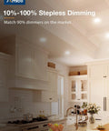 Interior view of kitchen with 12 Pack 6 Inch Ultra Thin LED Recessed Canless Wafer Downlight with Junction Box, dimmable.