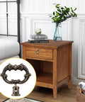 Antique Bronze Drop Ring Cabinet Pulls Set Of Six Heavy Duty Zinc Alloy Drawer Pulls on wooden dresser in bedroom