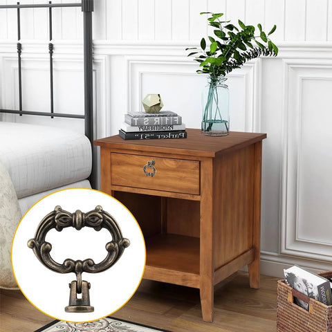 Antique Bronze Drop Ring Cabinet Pulls Set Of Six Heavy Duty Zinc Alloy Drawer Pulls on wooden dresser in bedroom