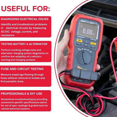Person using Automotive Digital Multimeter With 80 Amp Fuse Test You Can Do Without Removal, testing car electrical system