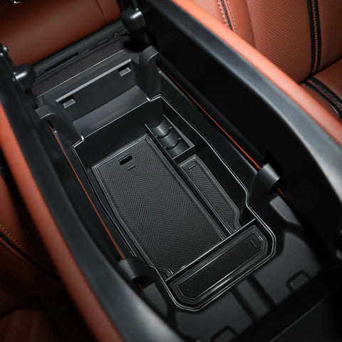 Mazda CX50 Interior Upgrade Kit 4 Pack Center Console Organizer Tray shown installed in 2023 CX50 Hybrid, black with non-slip mats