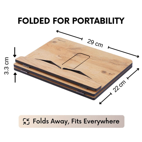 Folded Oak Wood Book Stand With Adjustable Tilt For Reading And Cooking, 29x22cm, Scratch and Water Resistant, 8mm Thick