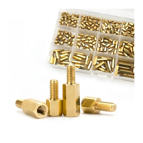 M3 Brass Hex Standoff Spacer Kit 300 Pieces Gold Tone With Male And Female Threads Pillar Mounts For Motherboard And Electronics Projects Perfect For DIY PC Builds, brass spacers in organizer