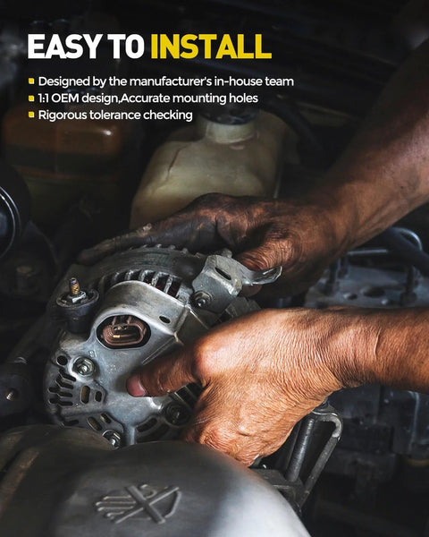 Mechanic installing Beefed Up 170 Amp 12V High Output Alternator With 6 Groove SC6 Pulley For GM Traverse and Acadia models