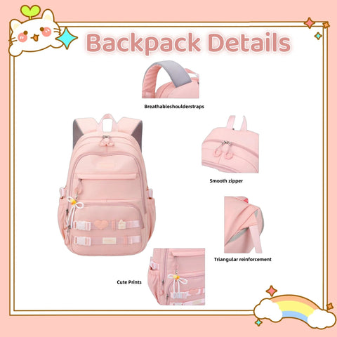 Kids Rolling Backpack With Wheels Trolley School Bag for Girls and Boys, showing pink fabric, multiple pockets, and breathable straps