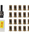 Rivet Nut Mandrel Kit With 20 Piece Round Flange Ribbed Rivet Nuts For Manual Electric And Pneumatic Tools Wide Compatibility Pro Grade Carbon Steel Construction For Automotive And Industrial Projects And Home Repair, M10 set with mandrel
