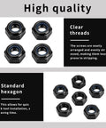 Heavy Duty M4 Nylon Insert Lock Nuts 150 Piece Assortment Black Metric Nylock Hex Bolts showing clear threads and hexagon design.