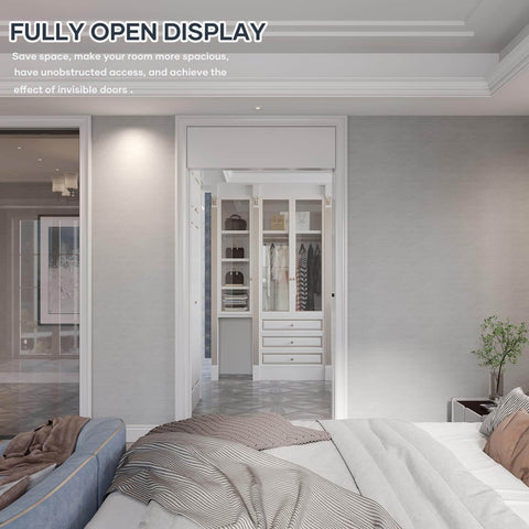 8 Foot Sliding Pocket Door Hardware Track Kit Aluminum Built Tough Heavy Duty Top Mount For 36 To 48 Inch Doors Commercial Grade Easy To Install Quiet And Smooth Operation Door Not Included installed in modern bedroom