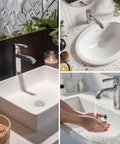 Hibbent chrome 3-in-1 bathroom sink drain with pop-up stopper and removable stainless steel filter basket; fits 1.1–2.36 in basins