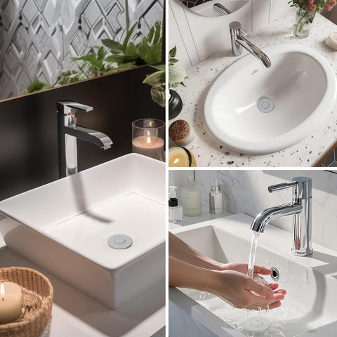 Hibbent chrome 3-in-1 bathroom sink drain with pop-up stopper and removable stainless steel filter basket; fits 1.1–2.36 in basins