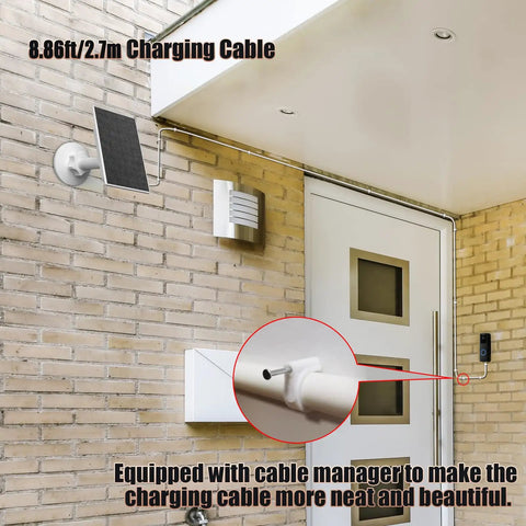 2W Solar Panel For Blink Outdoor 4 Camera And Video Doorbell USB C Solar Charger installed with 8.86 ft cable on wall