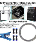 Ultra Smooth PTFE Teflon Tube Kit With 16.4 Ft Tubing, Cutter And Four Extension Connectors For Bambu Lab A1 P1 X1 K1 AD5M Series 3D Printers
