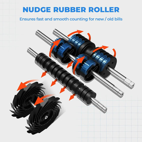 Nudge rubber roller of Mixed Denomination Money Counter With Two Pocket Design, Reject Pocket And Value Counting