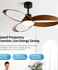 YPDJVLTI Ceiling Fans Lights 42-52Inch Ceiling Lamp with wood blades and integrated light fixture, showcasing 6-speed settings.
