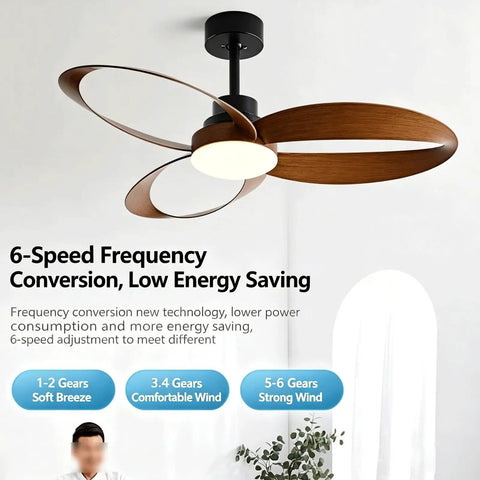 YPDJVLTI Ceiling Fans Lights 42-52Inch Ceiling Lamp with wood blades and integrated light fixture, showcasing 6-speed settings.