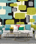 Room with Abstract Mid Century Modern Pattern Canvas Print Wallpaper Self Adhesive Peel And Stick Wall Mural Six Panel Design
