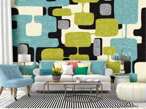 Room with Abstract Mid Century Modern Pattern Canvas Print Wallpaper Self Adhesive Peel And Stick Wall Mural Six Panel Design
