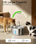 Stainless Steel Cat Water Fountain With Quiet Pump Three Point Two Liter 108Oz For Cats Dishwasher Safe 304 Stainless Steel Rust Resistant BPA Free Purrfect Hydration Dispenser with dog and cat drinking