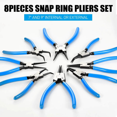 Shop Ready Pro Grade 8 Piece Precision Snap Ring Pliers Set With 7 Inch And 9 Inch Internal And External Circlip Pliers Plus 3 Angle Tips 0 Degree 45 Degree 90 Degree Heavy Duty CR V Steel For Auto And Industrial Repairs