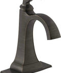 Ridgeport Single Control Lav Faucet in Oil Rubbed Bronze Finish for Bathroom Sink, side angle view, durable brass, modern design
