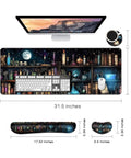 Memory Foam Keyboard Wrist Rest And XXL Extended Gaming Mouse Pad Set For Ergonomic Comfort Pain Relief Easy Typing 4 Piece Ultra Thick Desk Mats With Enchanted Bookshelf Design