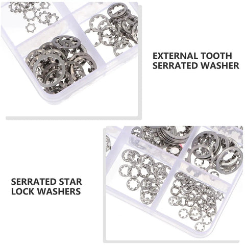 Built To Last Heavy Duty Serrated Internal And External Tooth Lock Washer Assortment Kit 400 Pcs Metric M2 in a plastic case