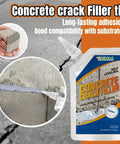 Premium Concrete Crack Filler And Pool Deck Textured Patch With Base Seal For Kool Deck Restore Gray Non Slip Barefoot Ready Resurfacing Compound in packaging on cracked concrete.