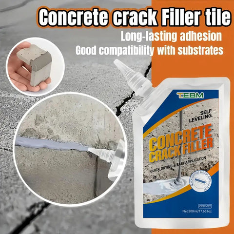 Premium Concrete Crack Filler And Pool Deck Textured Patch With Base Seal For Kool Deck Restore Gray Non Slip Barefoot Ready Resurfacing Compound in packaging on cracked concrete.