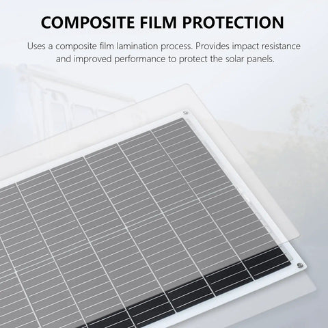 Flexible 100W Solar Panels Kit With 30A Controller For Off Grid 12V Battery System showing composite film protection feature