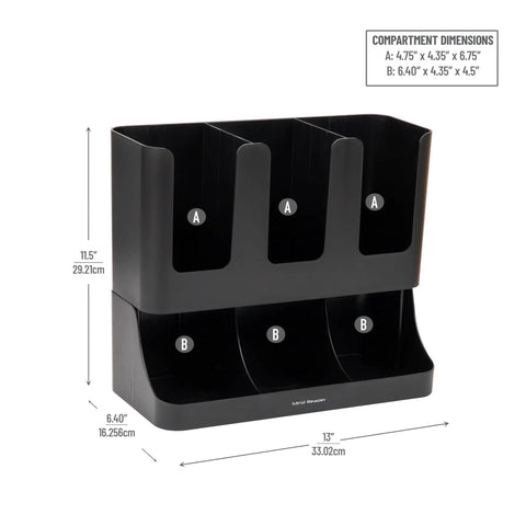 Cup And Condiment Station For Countertop Coffee Bar 13 Inch Organizer With 6 Compartments Black Plastic Caddy Dimensions