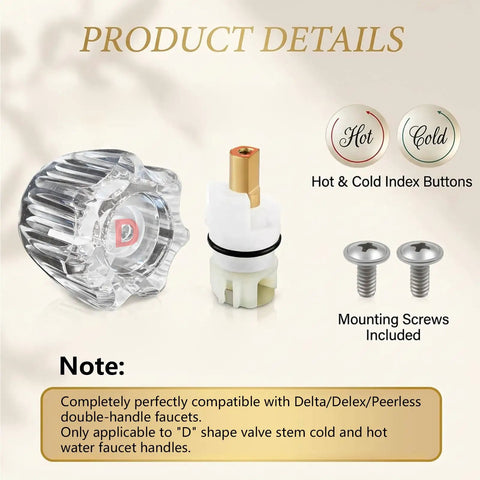 Upgrade Your Bathroom With Stylish Clear Acrylic Faucet Handles. 4PCS Replacement Kit For Delta Delex Peerless D-Shaped Shutoff Valves.