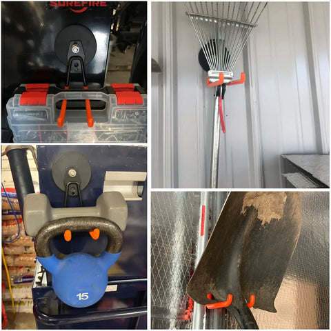 Heavy Duty Magnetic Tool Hooks For Garage And Shop, No Drill Mount, Strong Magnetic Hangers, 2 Pack, holding tools and shovel