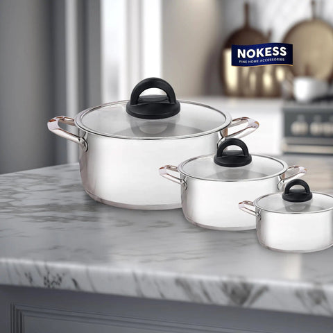 Three pots with glass lids featuring Universal Slow Cooker Lid Knob Replacement With Screw Kit Heat Resistant Glass Lid Handle