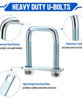 Heavy Duty 4 Pack Square U Bolts For 2.5 Inch Wide Leaf Springs, Galvanized Steel U Bolt Brackets With Plates, detailed view