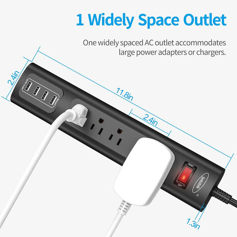 Surge Protector With Four AC Outlets And Four USB Ports 6 Foot Long Extension Cord 1250W Max Fast Chargers For Phones And Tablets No Fuss