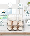 Auto Rolling Egg Holder For Fridge With Lid 3 Layer Clear Plastic Egg Dispenser and Organizer showing 2 stacked trays.