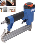 Kickass 20 Gauge Pneumatic Brad Nailer For 10 To 22 Millimeter Nails Lightweight Pro Finish Tool with rubber grip and air inlet.