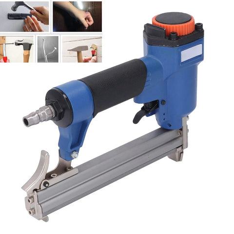 Kickass 20 Gauge Pneumatic Brad Nailer For 10 To 22 Millimeter Nails Lightweight Pro Finish Tool with rubber grip and air inlet.