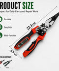 Hella Durable 4 In 1 Electrician Pliers With Built In Smart Voltage Tester Heavy Duty Wire Stripping And Crimping Tool For Circuit Repair Led Display Cable Cutter measuring 22.3 cm by 6.5 cm.
