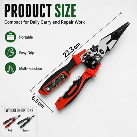Hella Durable 4 In 1 Electrician Pliers With Built In Smart Voltage Tester Heavy Duty Wire Stripping And Crimping Tool For Circuit Repair Led Display Cable Cutter measuring 22.3 cm by 6.5 cm.